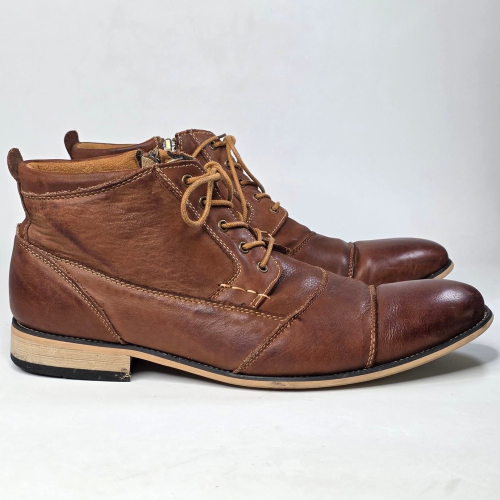Kunsto Boots Men's Size 12 Tan Leather Cap Toe Side Zip Arch Support Shoes